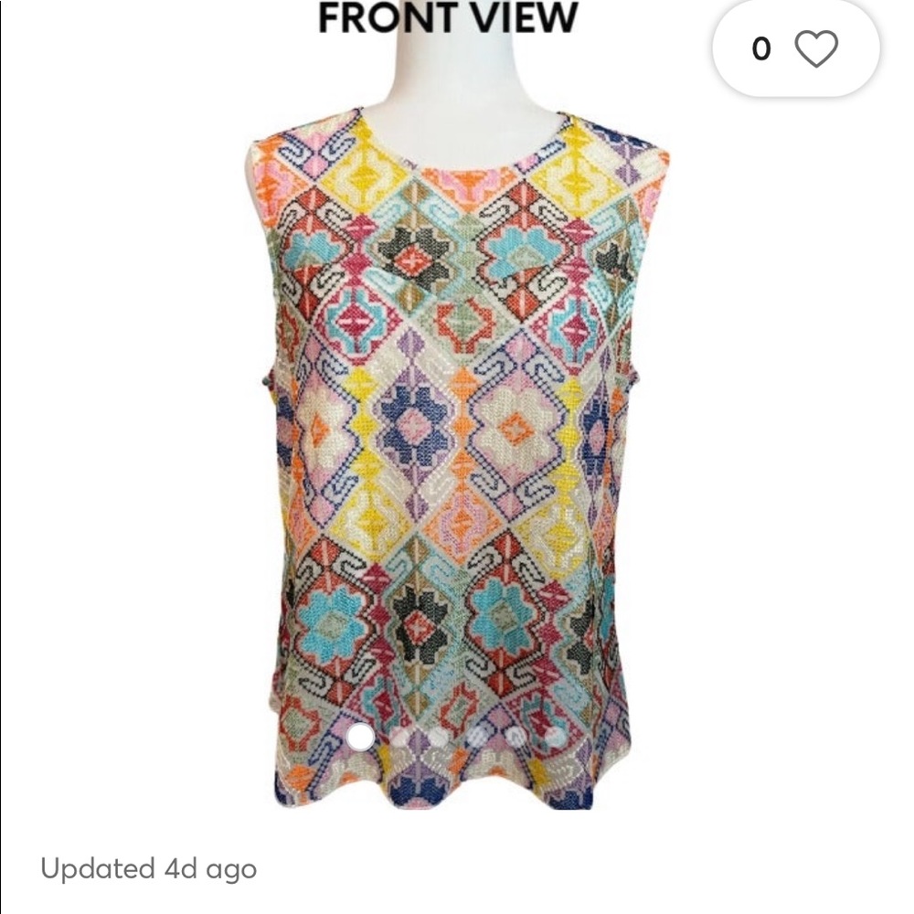Eva Franco Multi-color Sleeveless Embroidered Top - Size Xs
